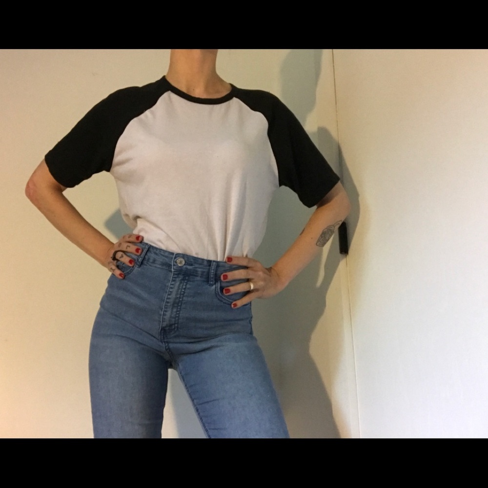 Forever 21 Black & White Baseball Tee Shirt